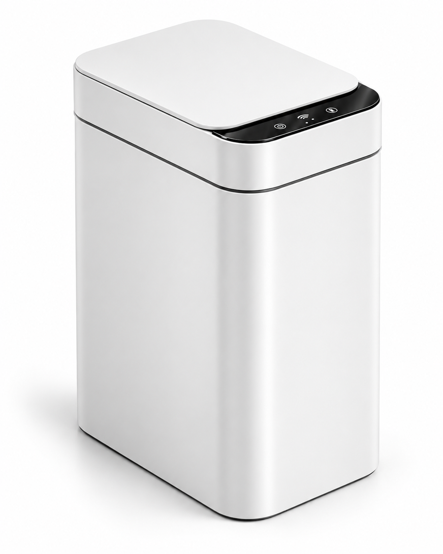 Touchless sensor trash can in white